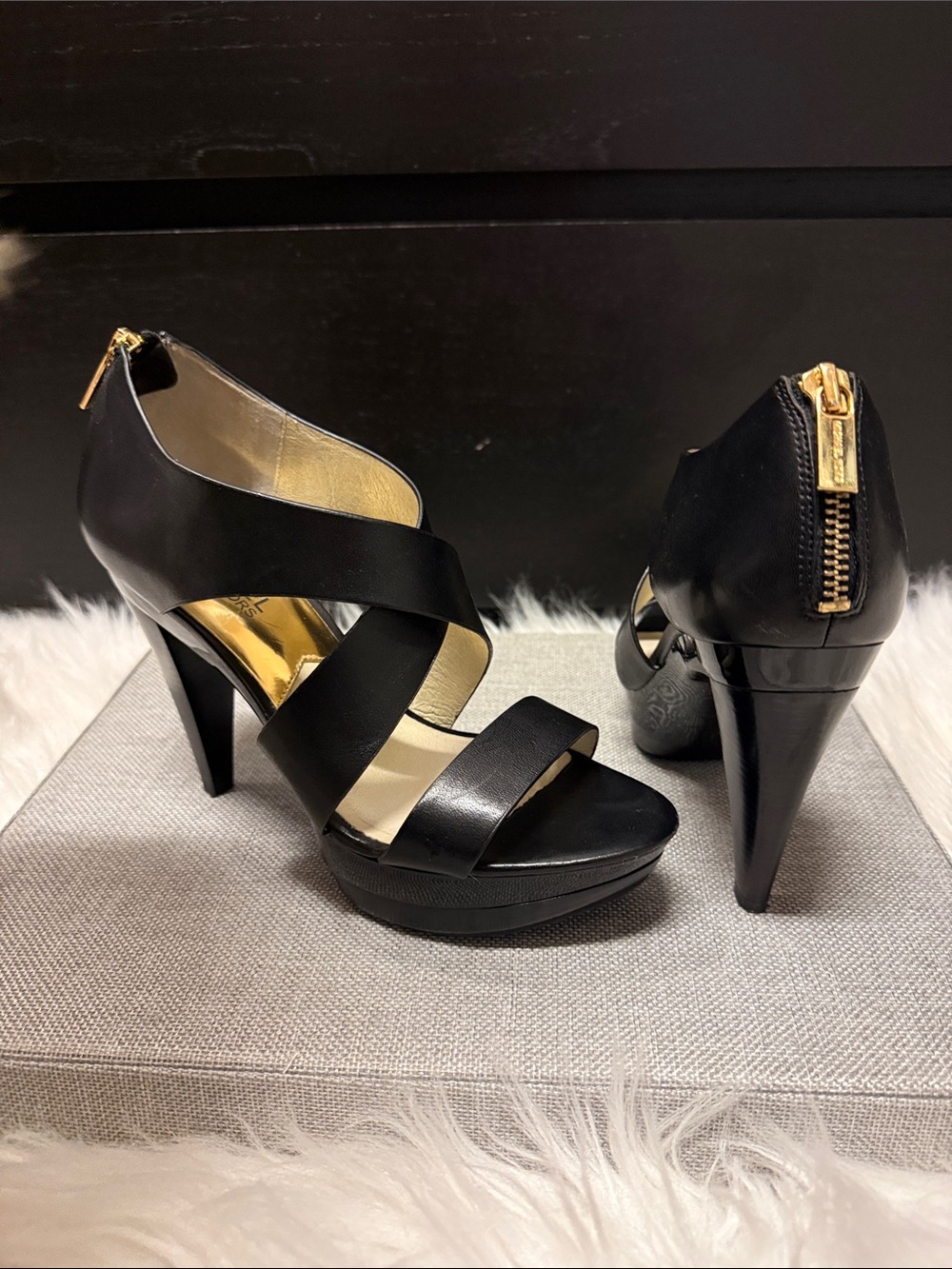 Michael Kors Black Crisscross Leather Platform High Heels - Picture 3 of 4